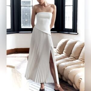 Commense Ivory Strapless Pleated Maxi Dress